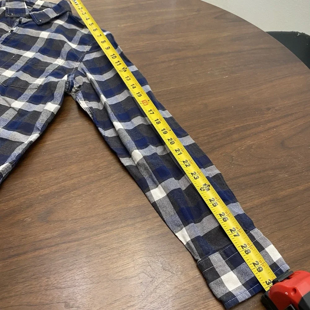 Banana Republic Men's M Luxe Flannel Shirt Untucked Slim Fit Navy Blue Plaid